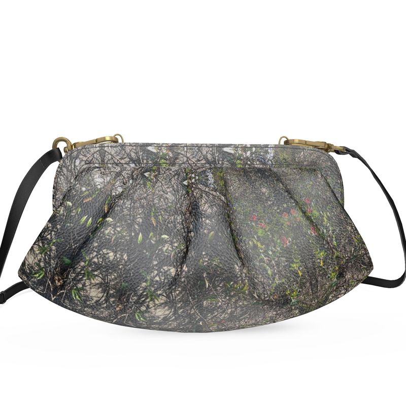 Vine Print Pleated Soft Leather Frame Bag
