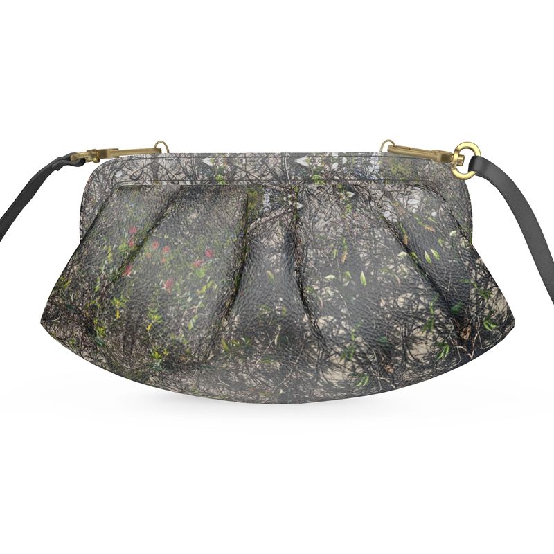 Vine Print Pleated Soft Leather Frame Bag