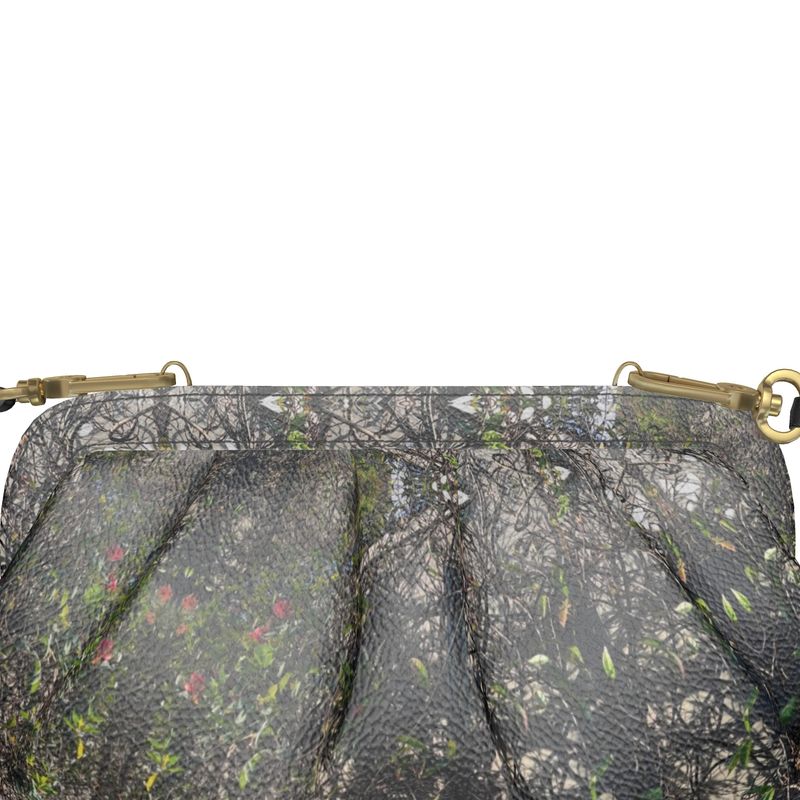 Vine Print Pleated Soft Leather Frame Bag