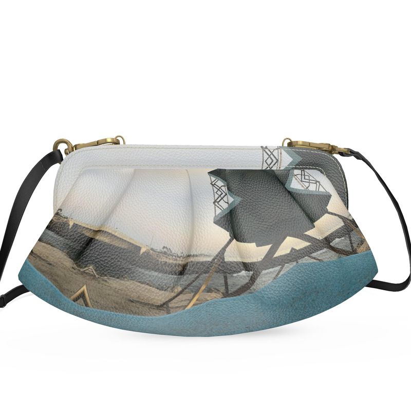 Teal Guard Pleated Soft Leather Frame Bag