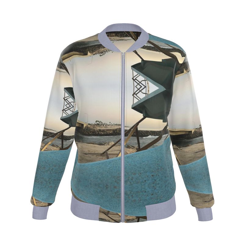 Teal Beach Reversible Silk Bomber Jacket