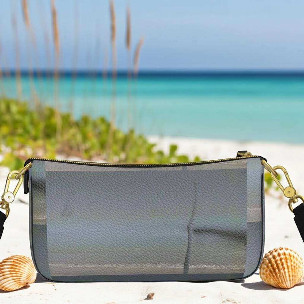 Ocean Plaid Leather Baguette Bag