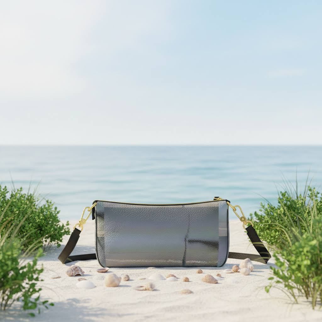 Ocean Plaid Leather Baguette Bag