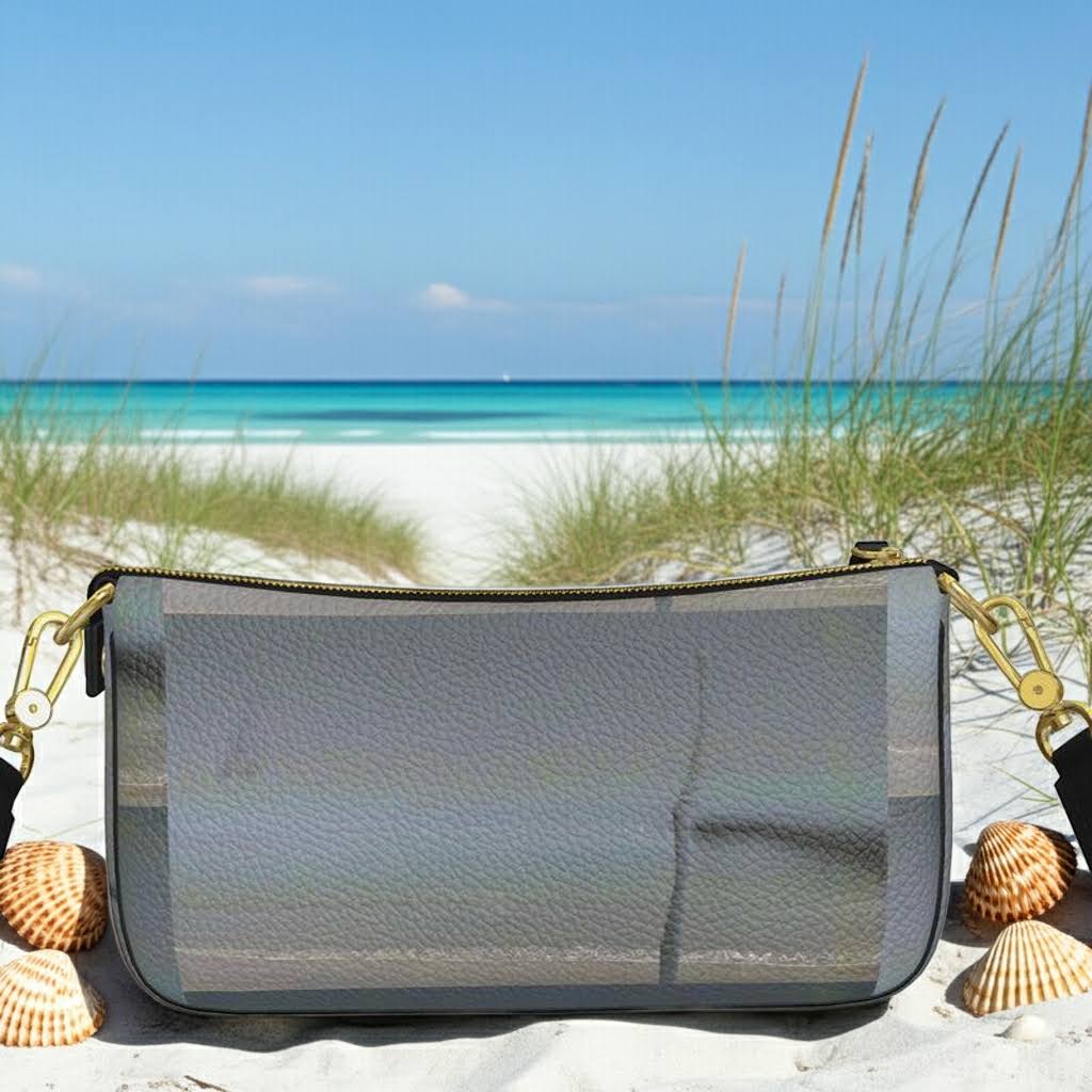Ocean Plaid Leather Baguette Bag