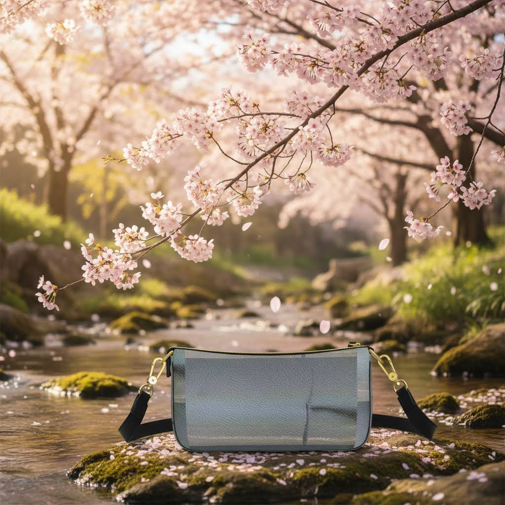 Ocean Plaid Leather Baguette Bag